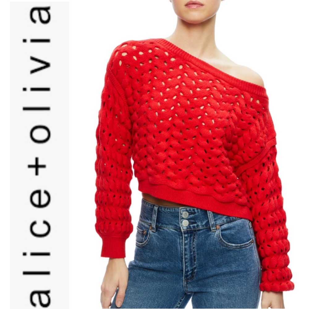 NWT💕Alice + Olivia Allene Cable Stitch Cotton & Wool Blend Sweater M